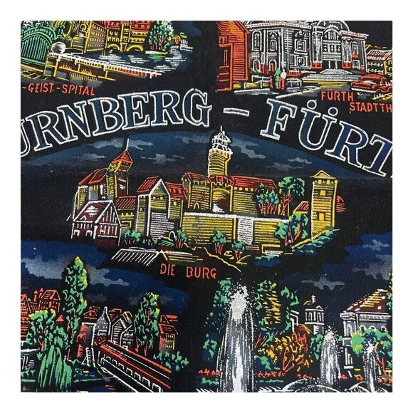 Set Of 2 Military Black Velvet Nurnberg-Furth Germany Throw Pillow VTG Fringe - Picture 3 of 6